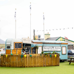 The Coffee & Gelato food trailer and the Pompeii Pizza mobile pizzeria trailer in Waterville