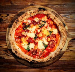 photo of a pizza special viewed from above